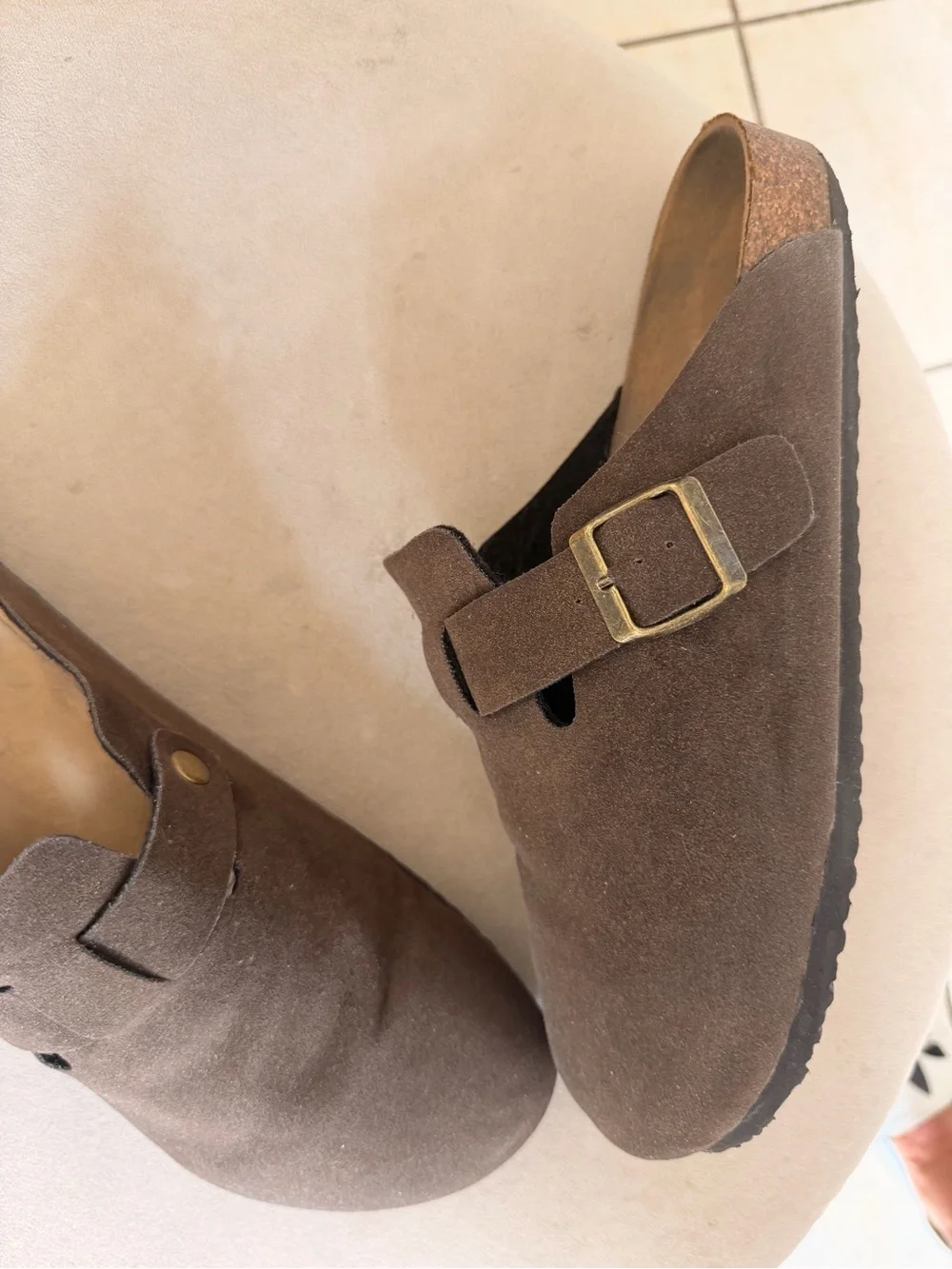 Men's Brown Suede Slip-On Clogs with Buckle
